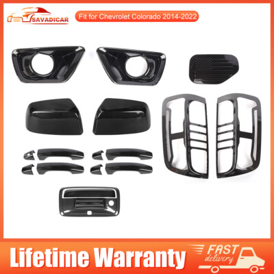 For Chevy Colorado 2014+ Carbon Door Covers Fog Lights Tailgate Trims 17Pcs Set