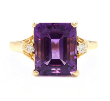 5.08 Carats Natural Amethyst and Diamond 14K Solid Yellow Gold Ring