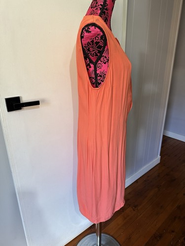 Witchery 16 Dress Pencil Orange Leather Contrast Panel Sleeveless Exposed Zip - Picture 7 of 13