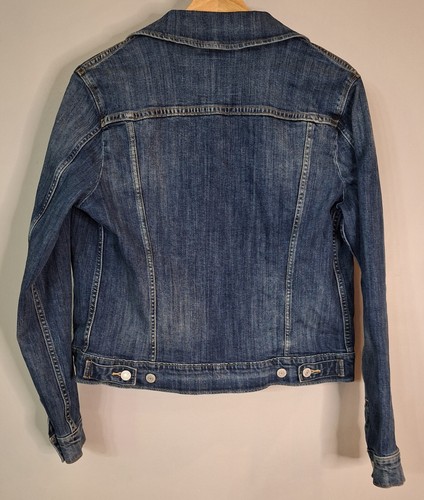 Levi Lightly Distressed Denim Blue Jean Trucker Jacket Red Tab Women's Size M - Picture 2 of 14