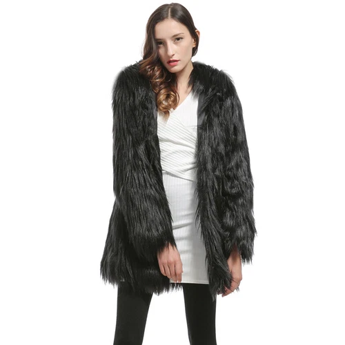Neu Pelzimitatmantel gewaschene Wolle Damenmode lang einfarbig Mantel Damen - Bild 8 von 20