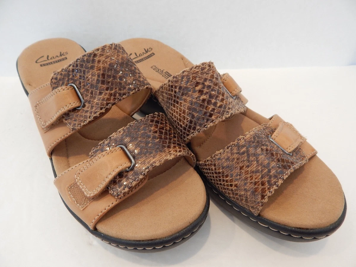 Clarks Sandals Delana Fenela Snake Print Light Tan Leather Women&#039;s Size 8.5 eBay