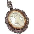 925 Antique Vintage Estate Ring Sterling Silver Carved Deer Horn Antler Pendant