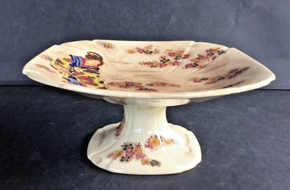 Gien, compotier en faïence de Gien, Geisha et fleurs de cerisiers , fin XIX ème. - Photo 2/4