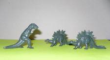 Vintage Tim Mee Toy Dinosaurs Lot 3 T-Rex  2 Stegosaurus Green 2 inch