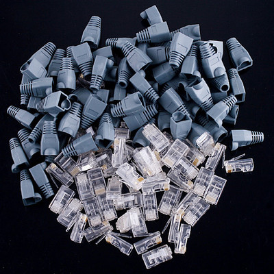 8P8C RJ45 RJ-45 CAT5 Connectors Modular100 Plugs+Boots for Cat5 Cat5e Cat6 Black
