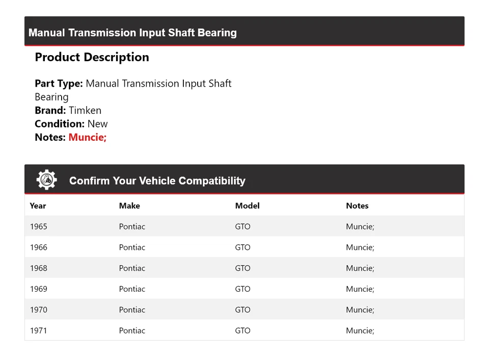 Para 1965-1966, 1968-1971 Pontiac GTO Manual Trans Eixo de Entrada Rolamento Timken - Imagem 2 de 4