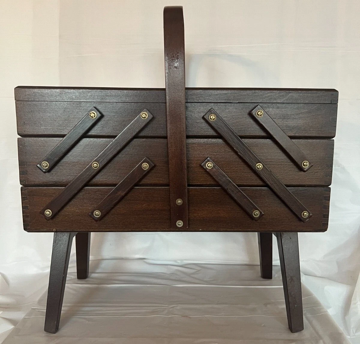 Vintage Accordion Wooden Sewing Box Chest Tier Fold Out, 41 OFF