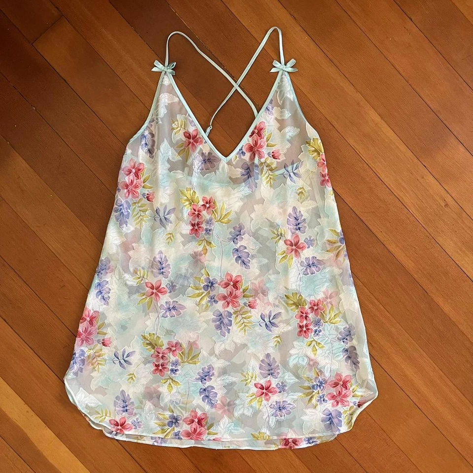 Conjunto de bata y braguita floral azul Morgan Taylor vintage años 90, talla pequeña Foto 3 de 4