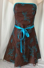 VINTAGE Jessica McClintock Gunne Sax Brown Turquoise Strapless Party Dress Sz 5