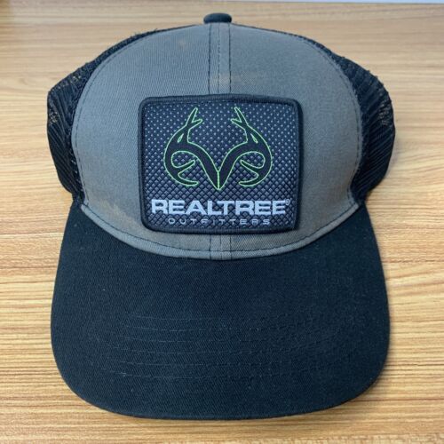 REALTREE Hunting Antlers Cap Neon Green Logo, Black Mesh Snapback Hat