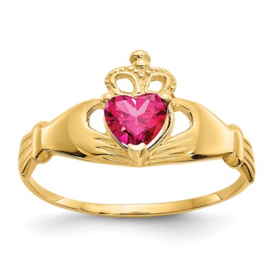 Heart Shaped Simulated Peridot & Cubic Zirconia Claddagh Ring - 14k Gold Over Sterling Silver, Size 7