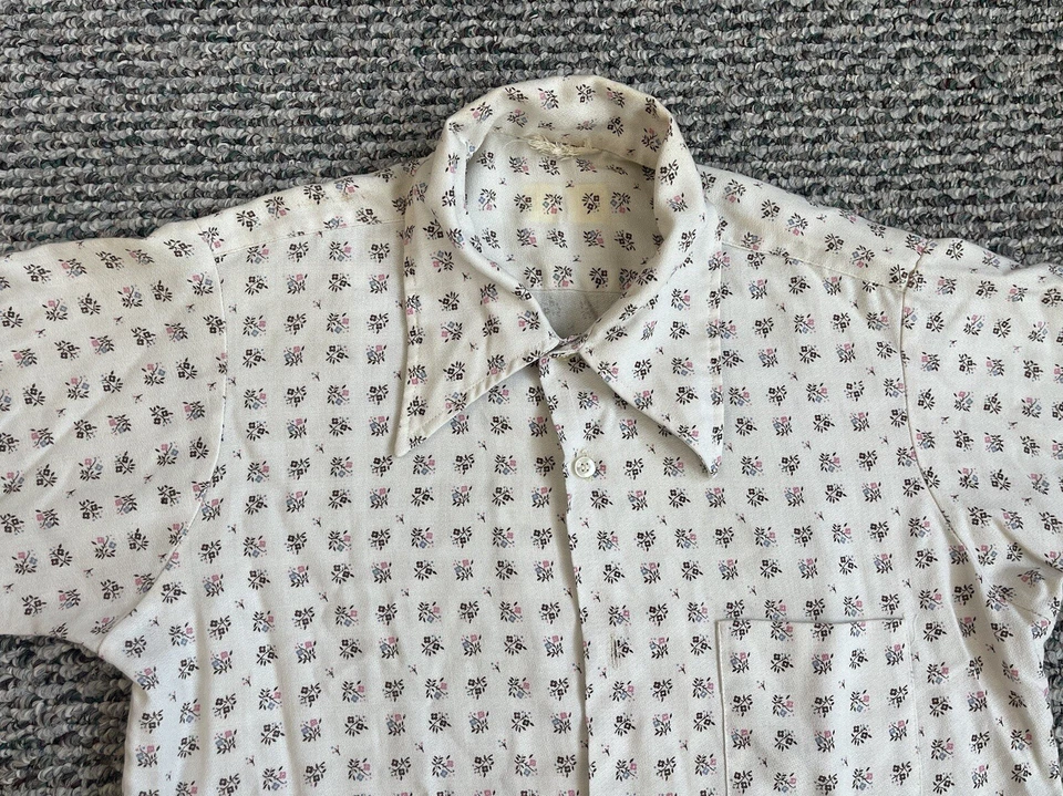 Vintage Ely & Walker Button Shirt Adult M Rockabilly Retro Pocket 70s Floral USA - Image 3 of 4