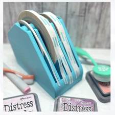 3D Printed Double Sided TAPE DISPENSER Crafting Tear Tape Holder LIGHT BLUE