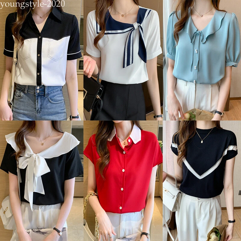 Korean Fashion Women Summer Casual Chiffon Workwear Business Tops Blouse  Shirts