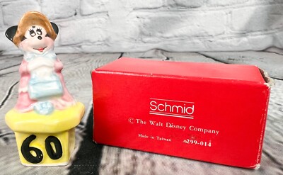 Vtg SCHMID Minnie Mouse 60th Ann. Figurine-TINY MINIATURE 2'' Ceramic-w/Box