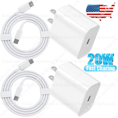 2PACK 20W USB-C Power Adapter PD Fast Charger Cord For iPhone 14 13 12 11 Pro XR