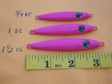 9 PCS. MINNOW SPOON JIG/CASTING LURE BAIT 1-1/2,1,3/4 OZ. 3 EACH PINK-GREEN EYE
