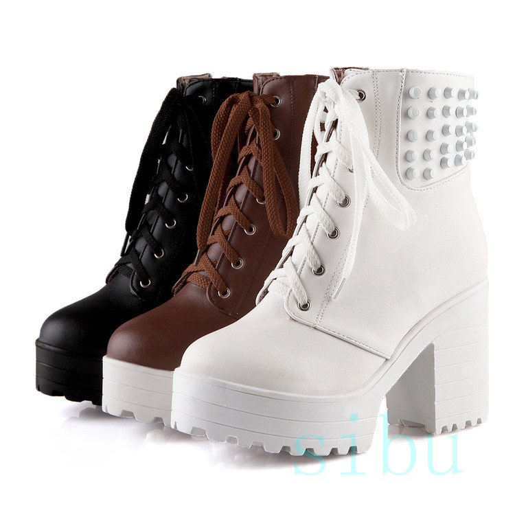 Wouomo Punk Rivet Lace Up Side Zip Ankle stivali Platform Riding Equestrian Wouomo Punk Rivet Lace Up Side Zip Ankle stivali Platform Riding Equestrian