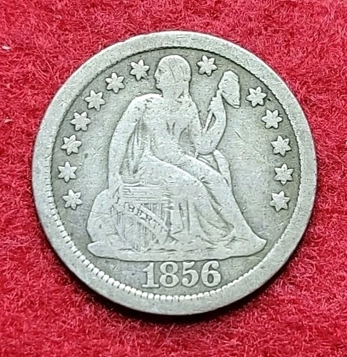 1856 Large Date Silver Seated Liberty 10c Ten Cents Fine