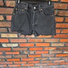 Levi s 501 Women s Denim Shorts Waist 25 Washed Black Cutoff Distressed Button F
