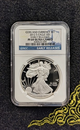 2012-S Silver Eagle $1 lanzamiento temprano conjunto de monedas y monedas NGC PF 69 UL Cam - Imagen 2 de 4