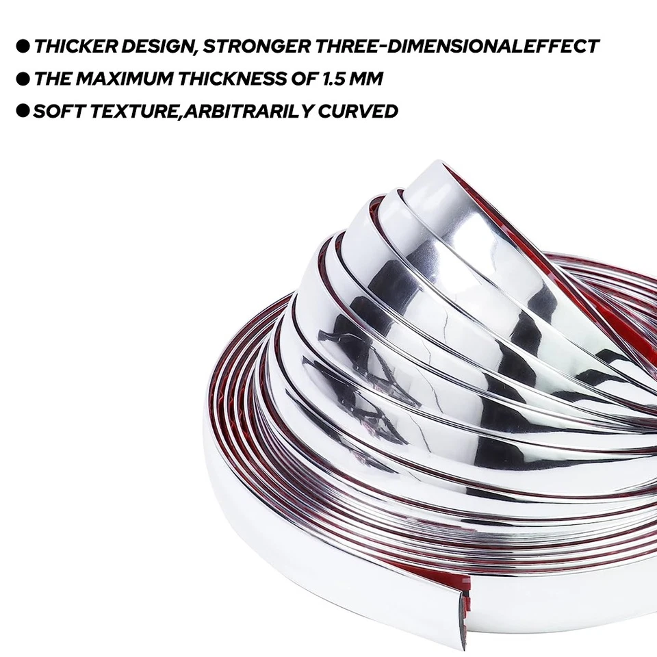 Protector de puerta de tira de moldura de carrocería cromada para automóvil 1 pulgada x 16 pies EOOH Foto 3 de 4