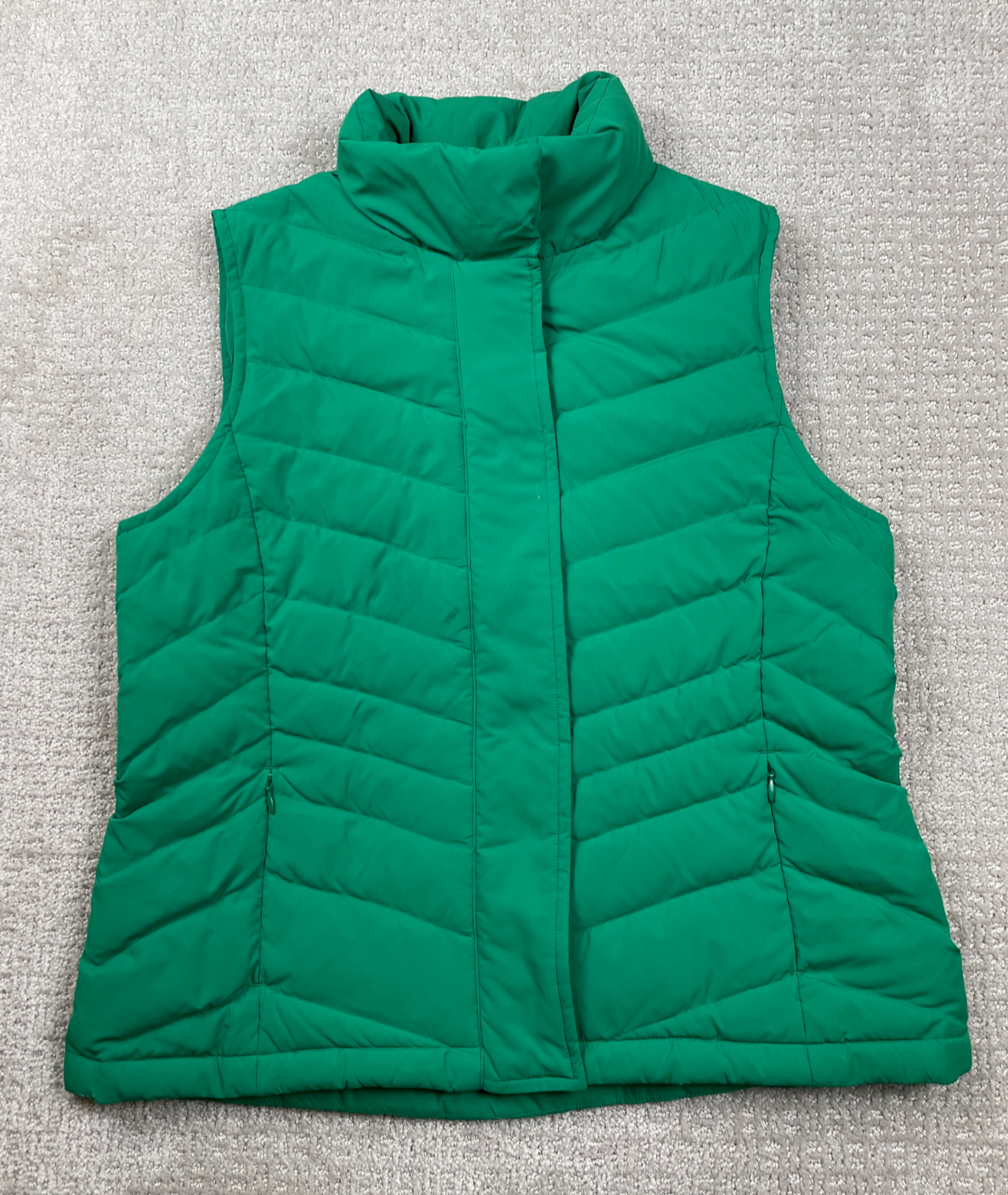 Talbots Puffer Vest Womens M Petite Green Down Fill Full Zip Jacket Hike Outdoor