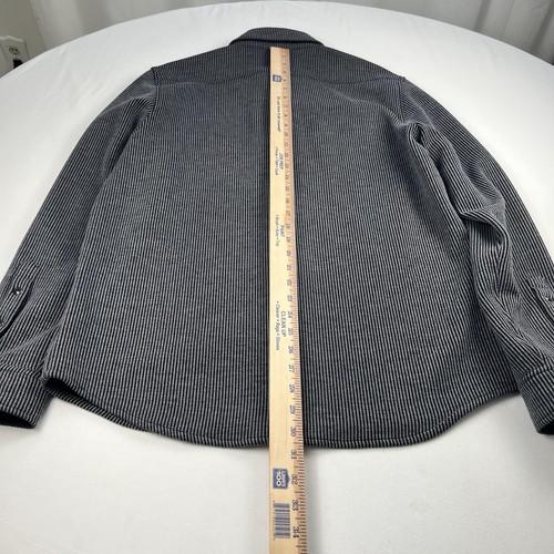 Karl Lagerfeld Shirt Jacket Mens M Gray Shacket Pearl Snap Faux Leather Cuffs - Picture 7 of 10