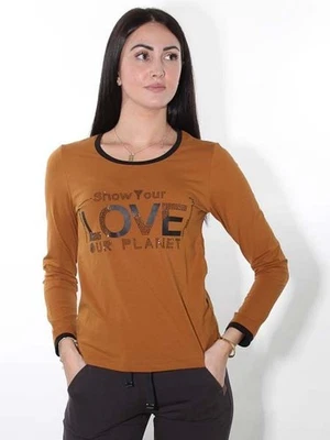 -50% Shirt Dolcezza S = 38 rost orange curry Steine Glitzer Jersey Buchstaben - Bild 1 von 4