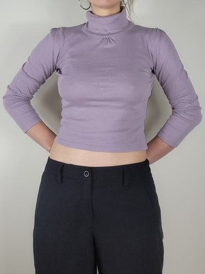 lavender Rollkragen Sweater Top eng anliegend 2000er Croptop Coquette Fairycore