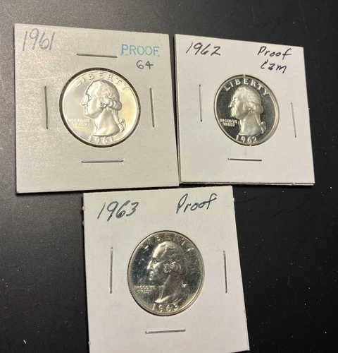 Washington Proof Silver Quarters lot of 3   1961 - 1963