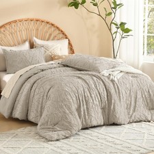 Litanika Queen Size Comforter Set Oatmeal Beige 3 Piece Boho Tufted Bedding Khak