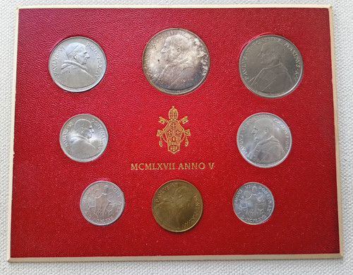 VATICAN CITY 1967 UNC COIN MINT SET 7 PIECE w/ SILVER 500 LIRE