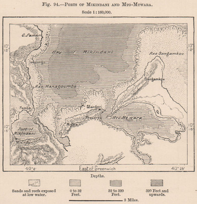 Häfen von Mikindani und Mto-Mtwara. Tansania. Deutsch Ostafrika 1885 alte Karte