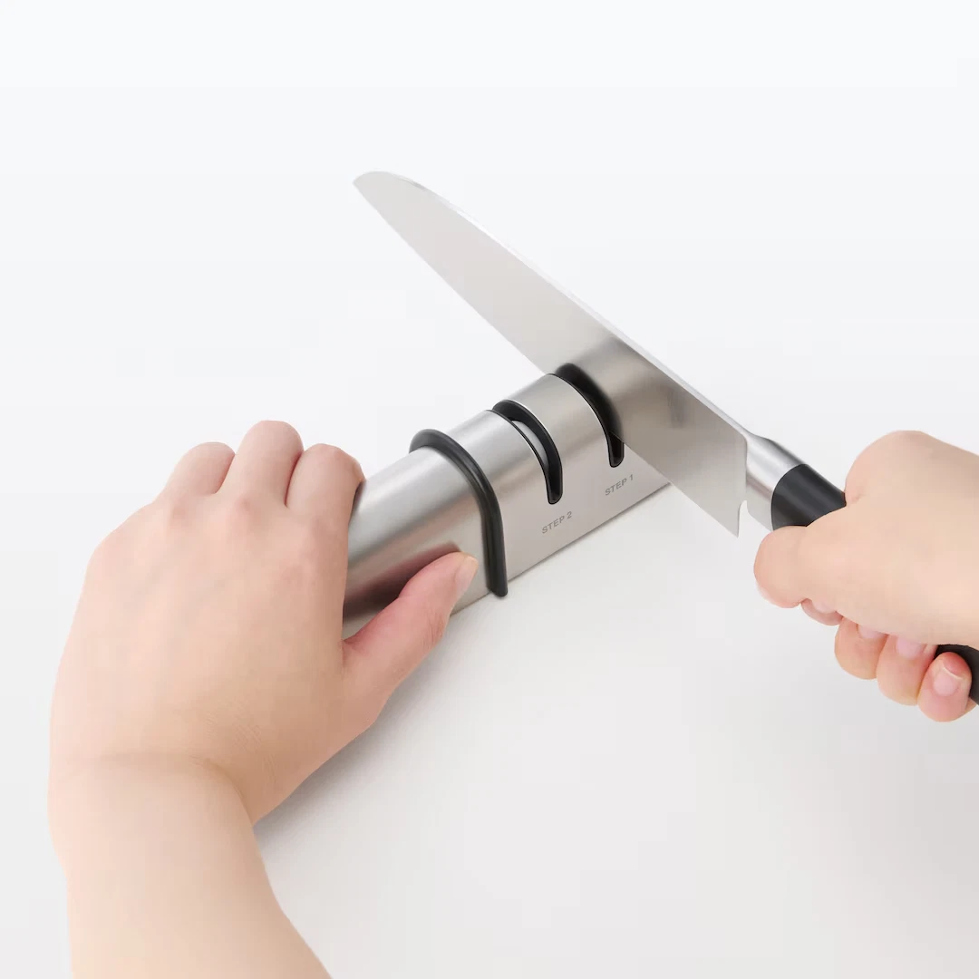 MUJI 2-Stage Knife Sharpener Stainless Steel Kitchen Tool Easy Sharpening Japan