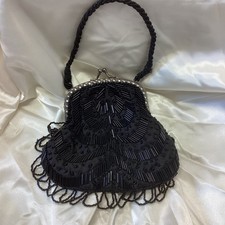 Inspirations small black evening bag with beading and twisted beaded  handle