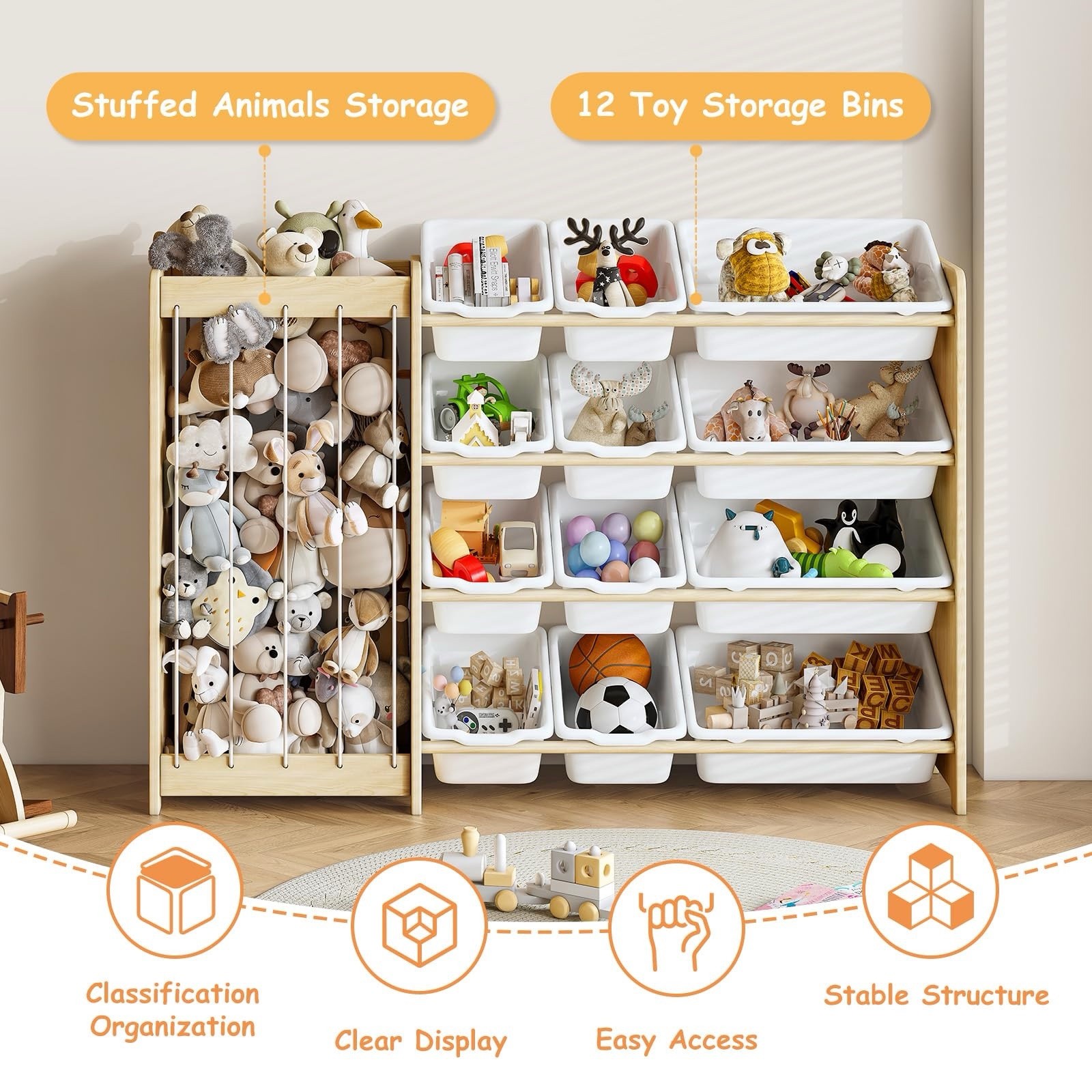EXPERLAM Kids Toy Storage Organizer, 2-in-1 Stuffed Animal Storage