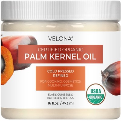 Velona USDA Certified Organic Palm Kernel Oil 16 Fl Oz Refined Cold Pressed