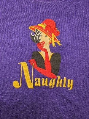 BonWorth Purple Pullover Top Red Hat Lady Embroidered  Naughty  Size ?