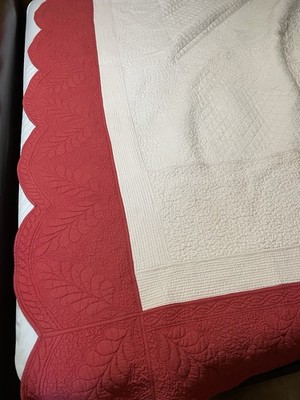 VTG Yves Delorme Queen 100 X96 Red White Quilt Rare Made France Cottage Core EUC