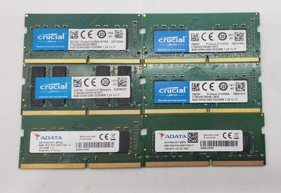 MIXED Lot Of (6) ADATA ,Crucial 8GB DDR4-2400|2400T , SODIMM Laptop Memory RAM