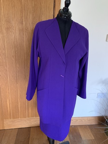 Jean Muir, VINTAGE JEAN MUIR 100 % WOLLE LILA 2-teiliger Anzug (Rock & Jacke) UK-Größe 12 sehr guter Zustand