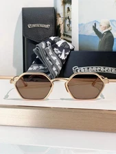 Exclusive Chrome Hearts Datass Sunglasses Gold with Brown Lenses.
