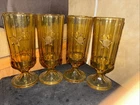 VINTAGE~ANCHOR HOCKING~HONEY AMBER "BICENTENNIAL" 1776-1976~FOOTED 4 GLASS SET