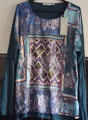Bianca Damen Bluse 40 Tunika Blumenmuster lila grün mehrfarbig Langarm petrol