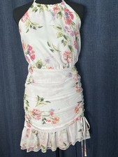 Vintage GUESS Y2K Fairy Core Floral Halter Fit & Flare Flounce Mini Dress M