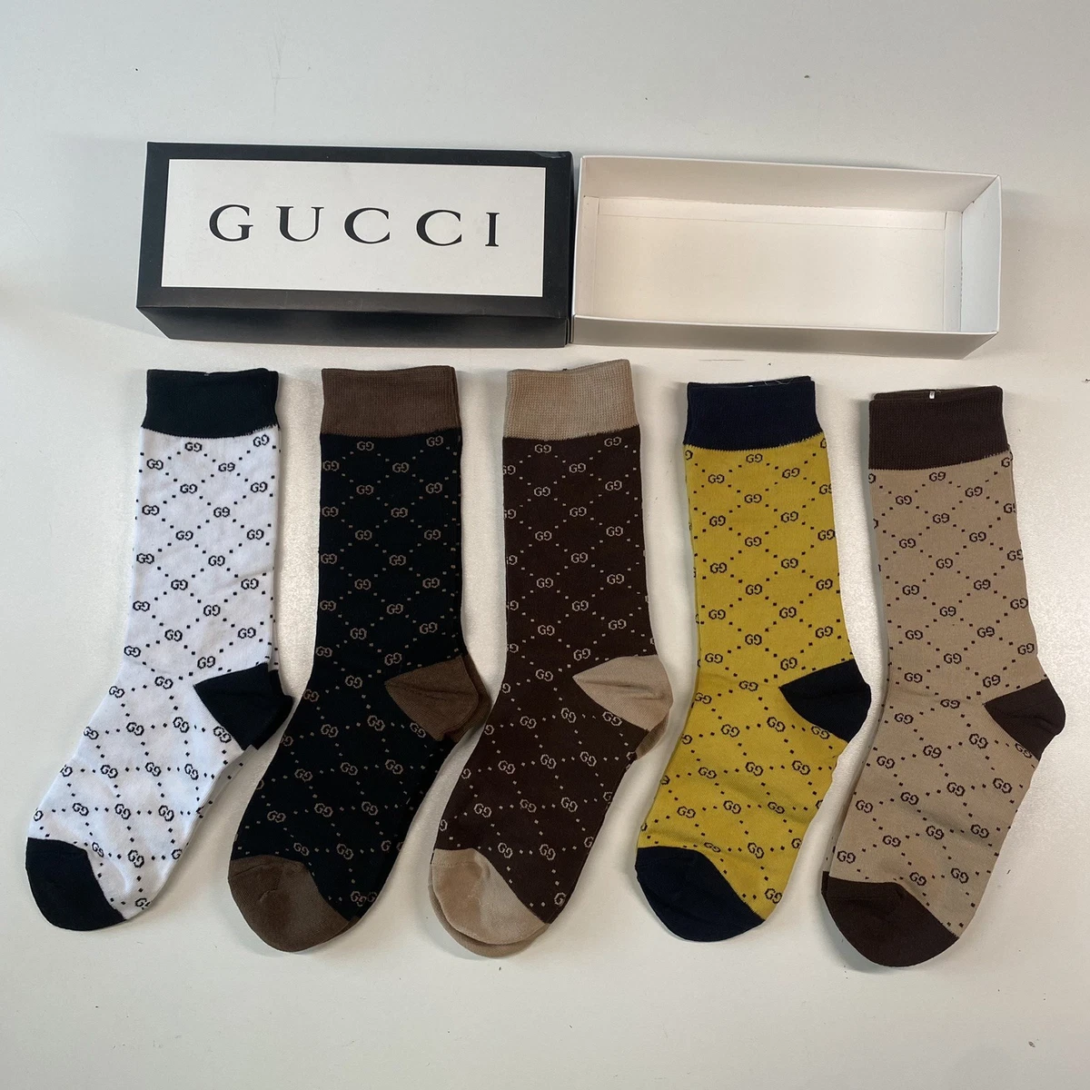 GUCCI Calcetines Multicolor Media Pantorrilla 5 Pares Conjunto En Caja Unisex Nuevo Antiguo Stock