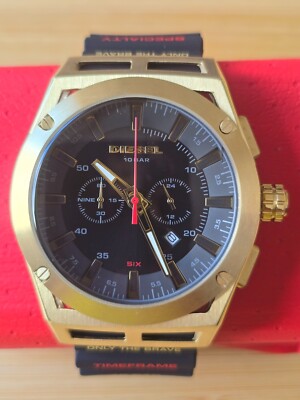 Diesel Gold Tone Chronograph Black Dial Silicone Band Watch DZ4546 