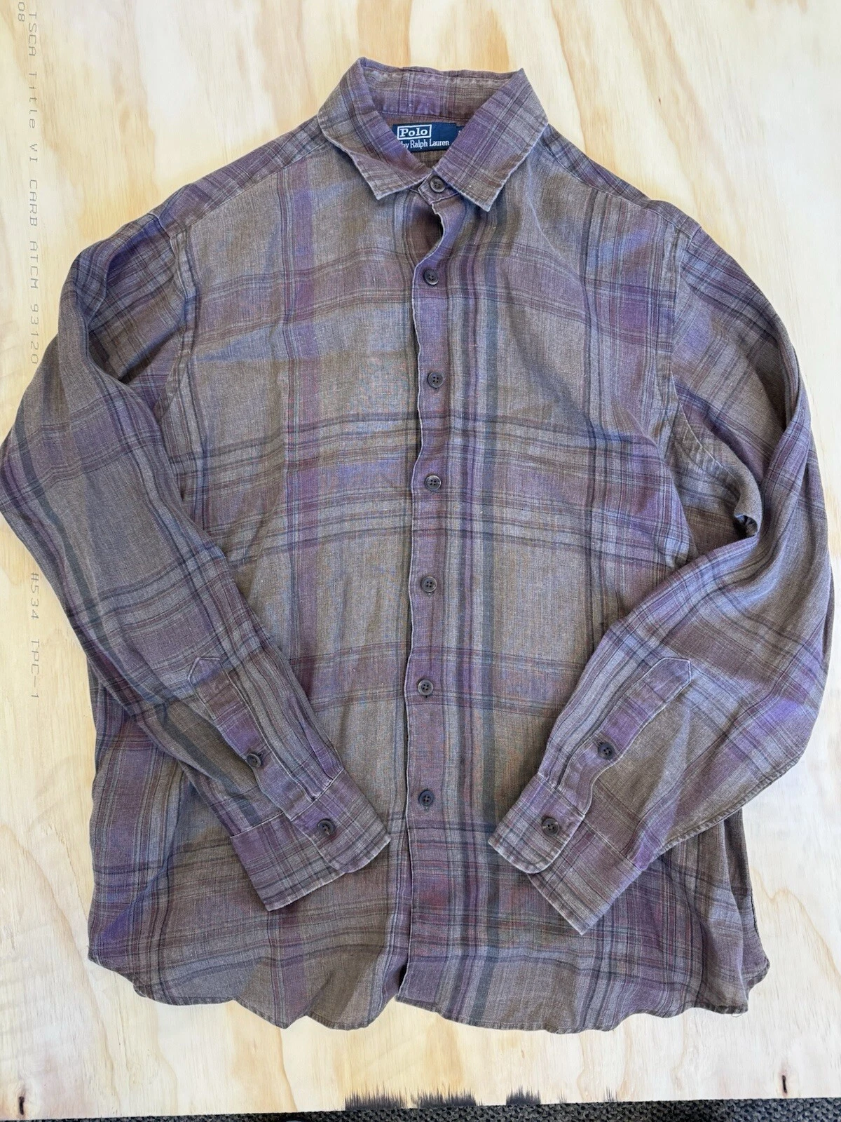 Polo Ralph Lauren Mens Plaid XL 100% Linen Button Up Shirt In Fall Colors